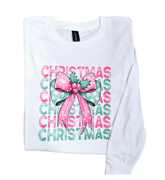 Christmas Bow Long Sleeve Tee
