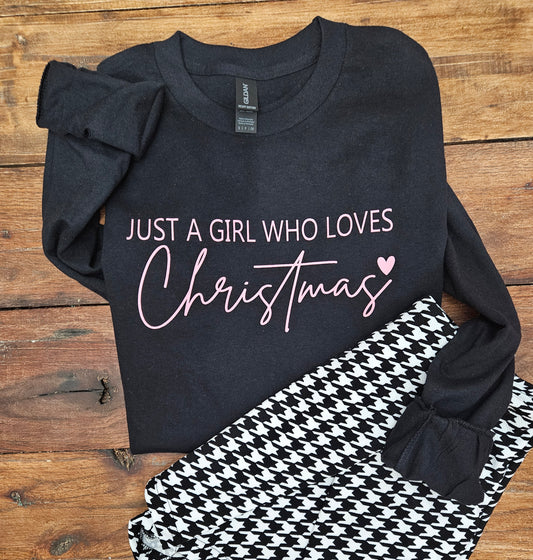 Just A Girl Who Loves Christmas Long Sleeve Tee (Adult)