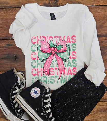 Christmas Bow Long Sleeve Tee (Youth)