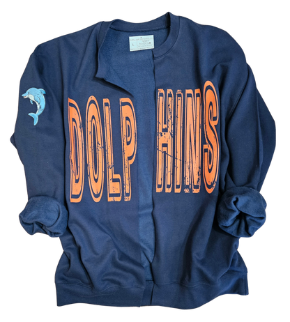 Dolphins Raw Edge Sweatshirt Cardigan