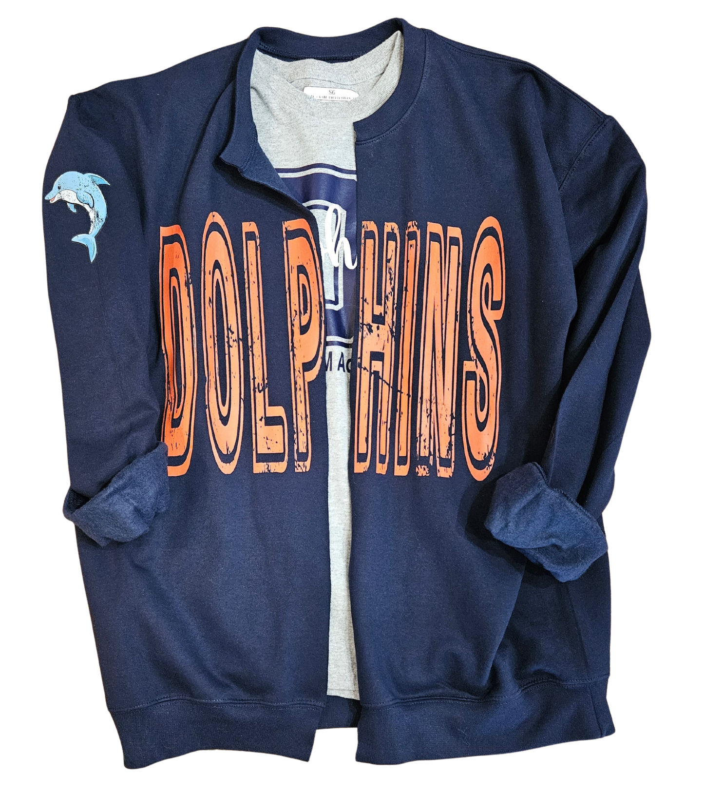 Dolphins Raw Edge Sweatshirt Cardigan